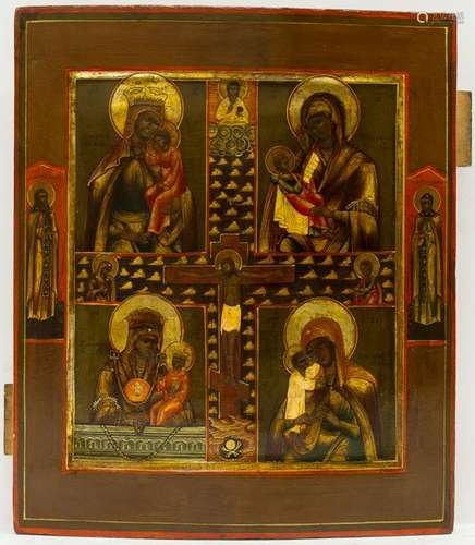 A RUSSIAN ICON OF FOUR-PART MOTHER OF GOD