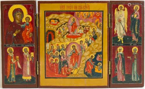 Russian Icon Triptych of Resurrection, Mother of G