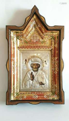 19C Russian Silver Icon St.Nicholas