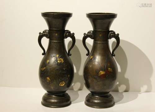 Pair of Bronze Vase w Handle