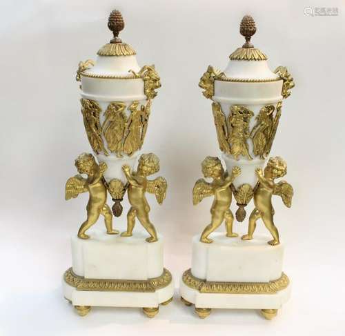 Pair of Bronze and Marble Cover Vases