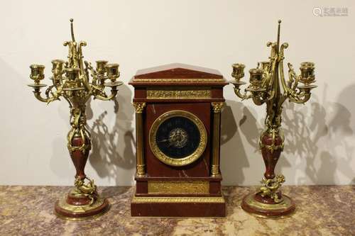 Marble and Bronze Clock Set