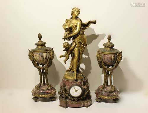 Marble and Bronze Clock Set