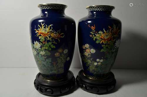 Pair of Japanese Silver Cloisonne Vases, Mark