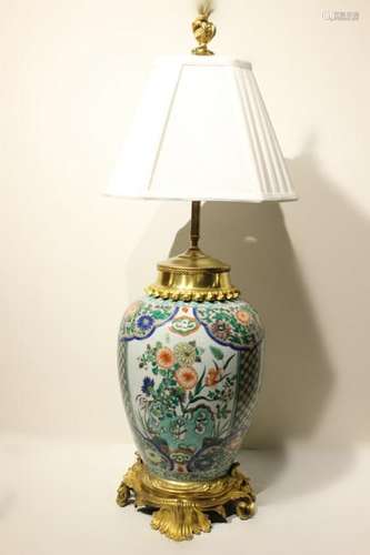 Chinese Famille Rose Porcelain Vase Made into Lamp