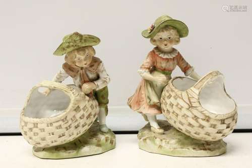 2 Porcelain Figurals Holding Basket