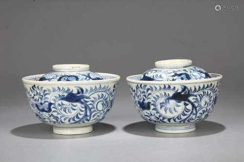 Pair Late Qing Chinese Blue&White Porcelain Bowl