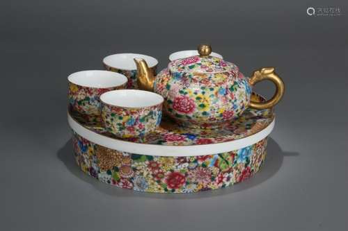 Group of Chinese Enamel Porcelain Teapot Set