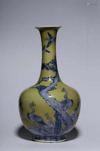 Qing Chinese Blue&White Yellow Ground Vase