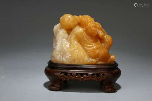 Chinese Shoushang Soapstone Carved Figural w Stand