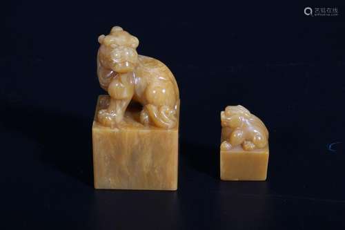 Two Chinese Soapstone Carved Seal