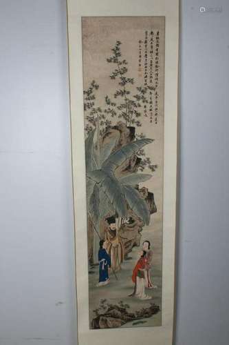 Chinese Ink Color Scroll Painting w Calligraphy,Ma