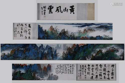 Long Chinese Color Landscape Painting,Signed