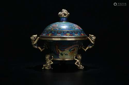 Republican Chinese Cloisonne Cover Censer, Mark