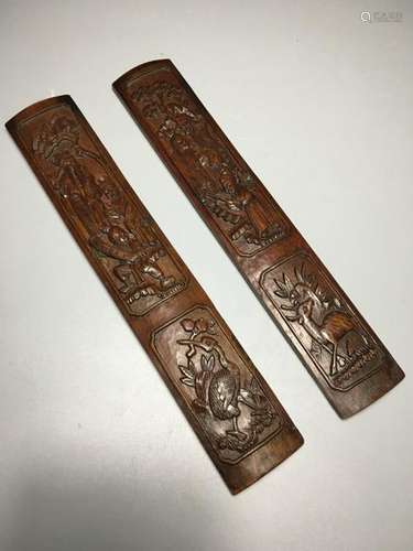 Pair of Qing Chinese Bamboo Carved Wrist