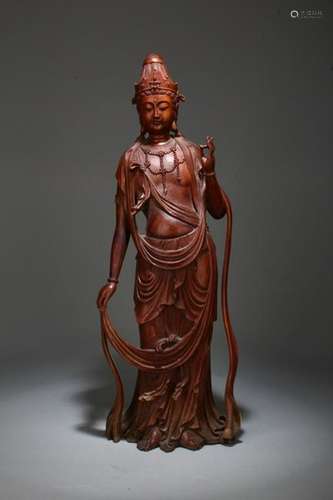 Chinese Huangyang Wood Carved Guanyin