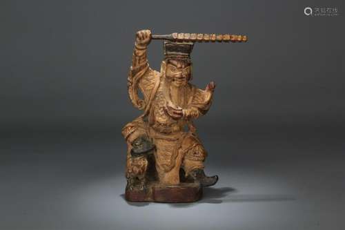 Qing Chinese Gilt Wood Carved God of Wealth Mammon