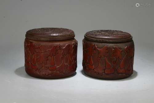 Pair of Chinese Bamboo Carved Chest Box