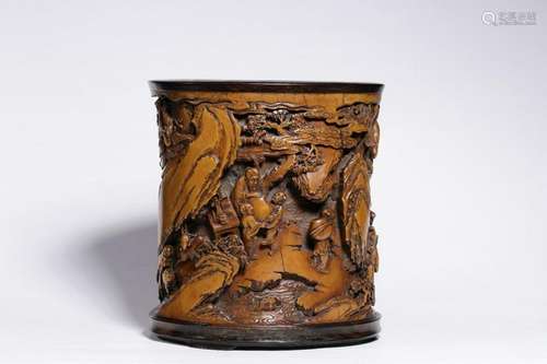 Qing Chinese Huangyang Wood Carved Brushpot