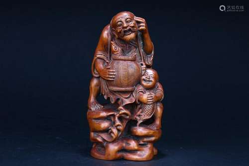 Republican Chinese Huangyang Wood Carved Fisher w