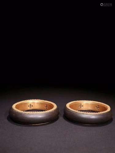 Late Qing Pair Chinese Chengxiang Wood Bangle