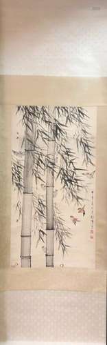 Chinese Ink Color Scroll Painting,Bamboo,Signed