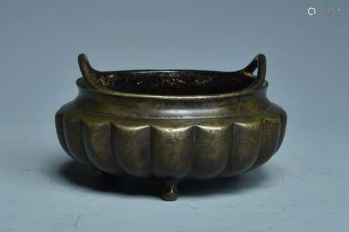 Qing Chinese Bronze Burner w Handles