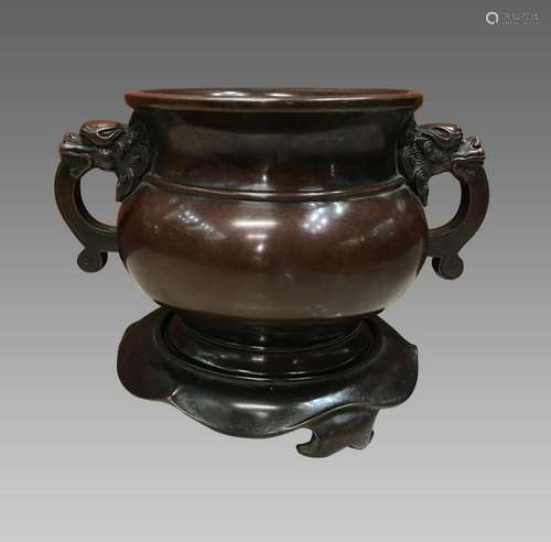 Chinese Bronze Censer w Handles