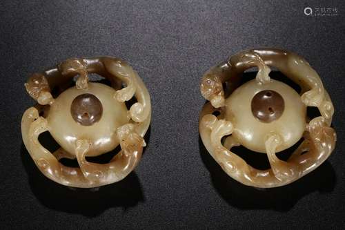 Two Chinese Jade Carved Chilong Perfumer