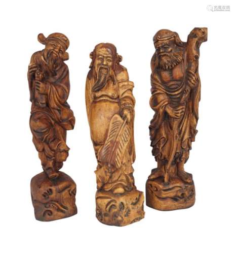 GROUP OF THREE CHINESE CARVED FIGURES