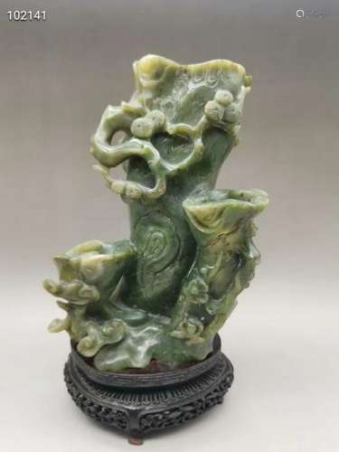 Chinese Spinach Jade Carved Flowers Vase