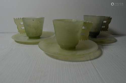 Three pieces of antique Chinese teacup jade