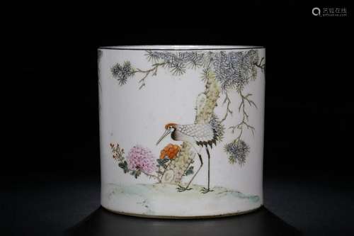 Republican Chinese Famille Rose Brushpot w Calligr