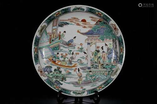 Qing Chinese Wucai Porcelain Charger,Mark