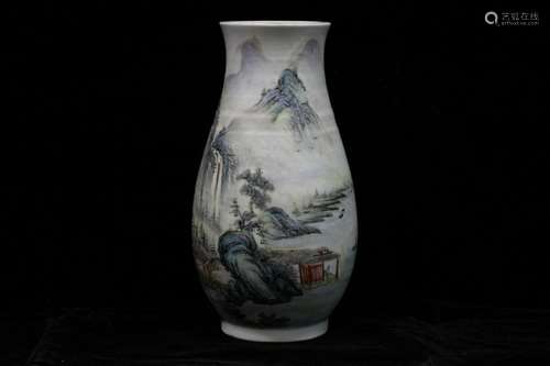 Chinese Famille Rose Vase w Calligraphy