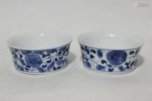 Pair of Chinese Blue and White Porcelain Cups