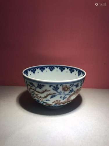 Chinese Copper Red Blue and White Porcelain Cup