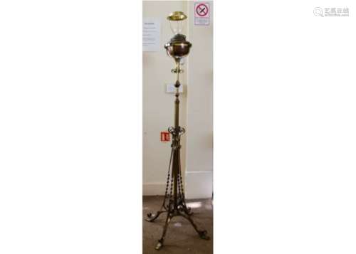 A 19th Century Benham and Froud style brass and copper oil lamp converted to telescopic standard