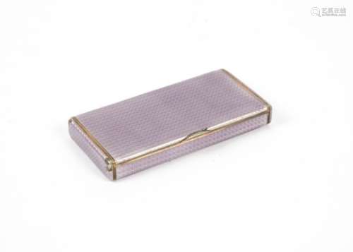 A silver and lilac guilloche enamel snuff box, with impressed marks, the oblong top opened by a