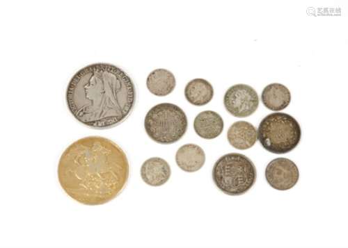 A selection of 19th & 20th Century silver coins, including a George IV crown 1822, Victorian