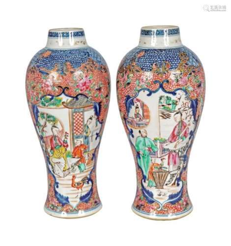 PAIR OF CHINESE QING PERIOD POLYCHROME VASES