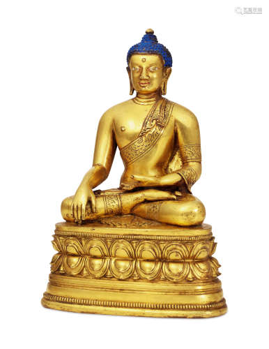 十七至十八世纪 铜鎏金释迦牟尼佛坐像