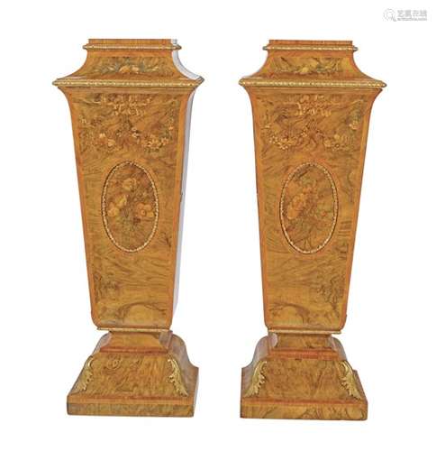 PAIR OF 19TH-CENTURY WALNUT AND MARQUETRY PLINTHS