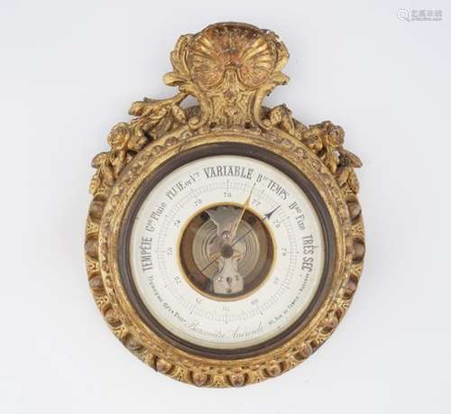 19TH-CENTURY FRAMED ANEROID BAROMETER