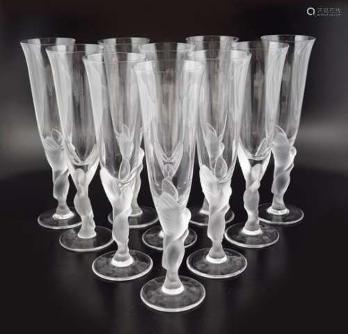 SET OF 10 FABERGE GLASS CHAMPAGNE GLASSES