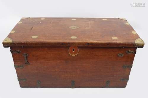 LARGE 18TH-CENTURY BRASS BOUND MAHOGANY TRUNK