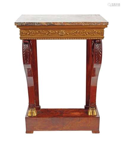 REGENCY PERIOD MAHOGANY AND GILT CONSOLE TABLE