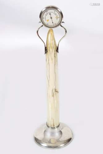 EDWARDIAN SILVER MOUNTED WALRUS IVORY BAROMETER