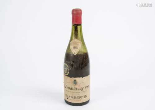 A bottle of Chambertin Marcilly France retailed from a Wine Merchants of Baker Street London, c.
