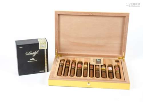An unopened box of Davidoff cigars with seal intact, together with an oriental box opening to reveal